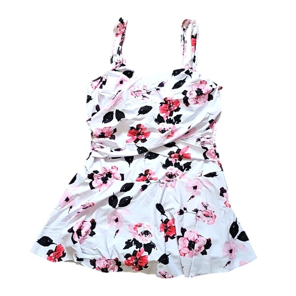Skirted One Piece Floral Adjustable Strap Criss Cross Top Shorts Swimsuit L/XL
